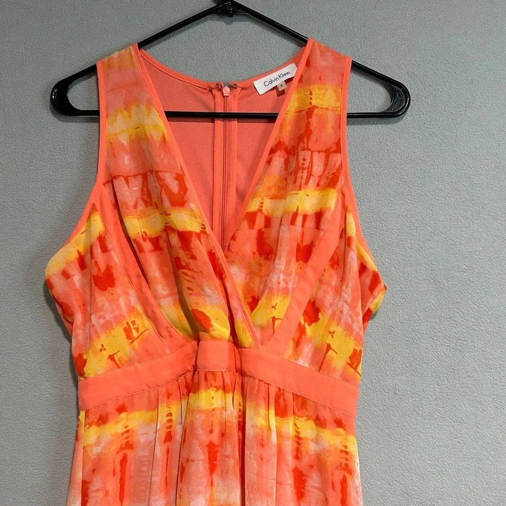 Calvin Klein Maxi Dress‎ Womens 8 Orange Yellow lightweight Side Slits Resort